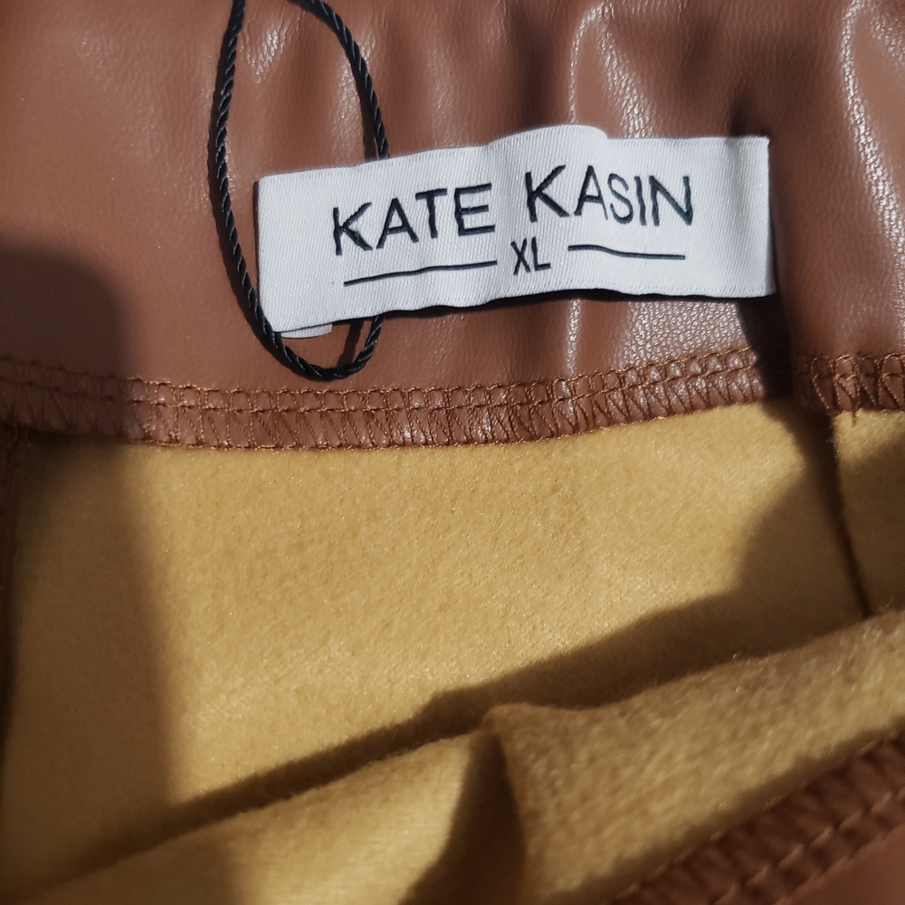 Kate Kasin Faux-leather Knot-front Faux Wrap Sienna Brown Pencil Skirt Sz XL - Picture 5 of 11